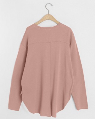 Women Long Sleeve Loose Solid Side Fork High Low Casual Pullover Sweatshirt