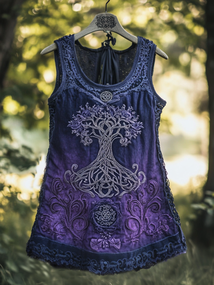 Boho Viking Tribal Celtic Knot Life Of Tree Patchwork Art Sleeveless Tank Top