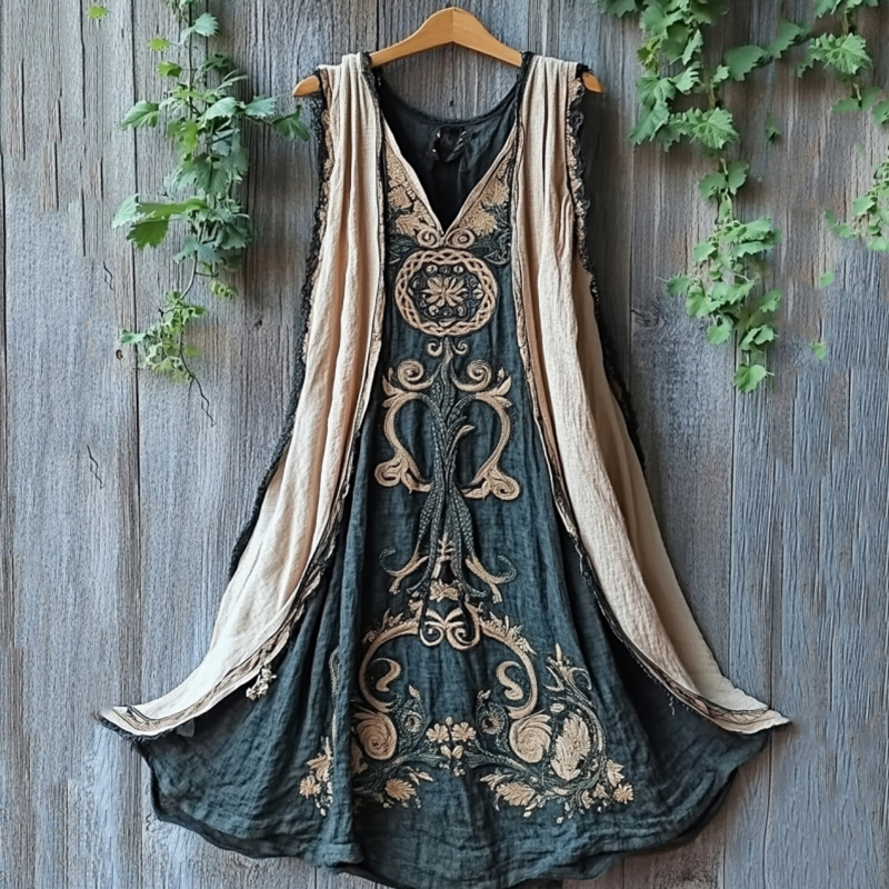 Viking Pattern Patchwork Art Linen Tank Dress