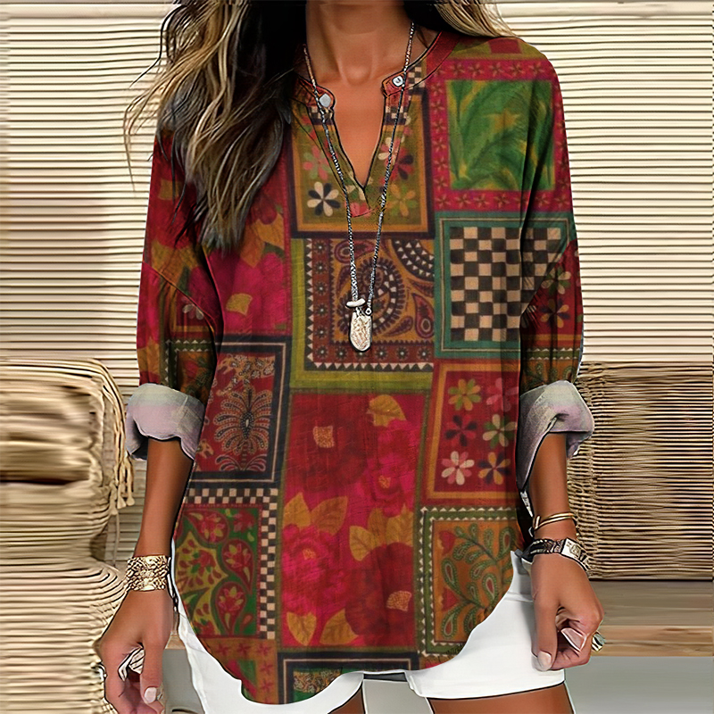 Floral Block V-Neck Shirt