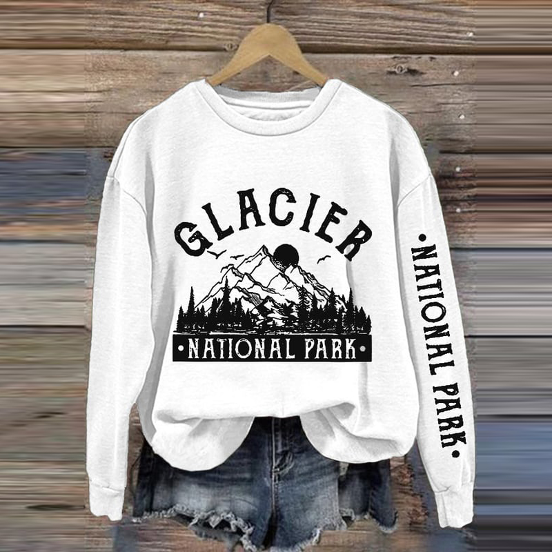 Women's Protect Our National Parks Hot Spots Print Crew Neck Long Sleeve Sweatshirt