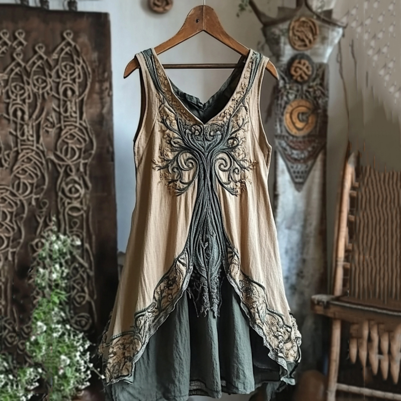 Viking Celtic Knot Patchwork Art Linen Tank Top