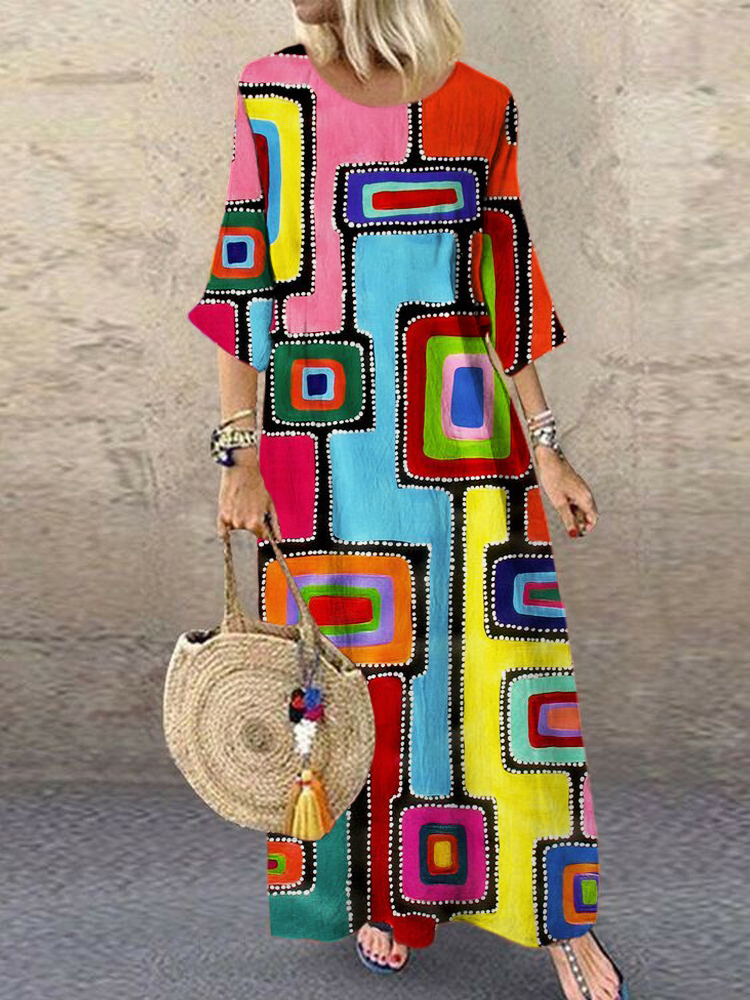 Geometric Abstract Art Women's Linen Maxi Dress