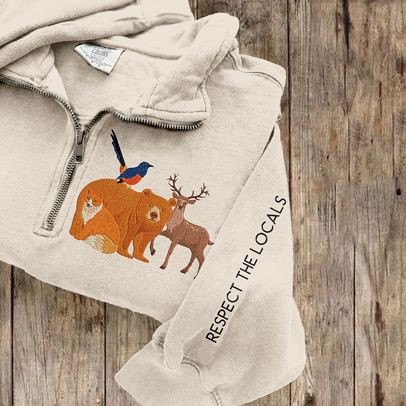 Respect The Local Wildlife Embroidered Zip Up Sweatshirt