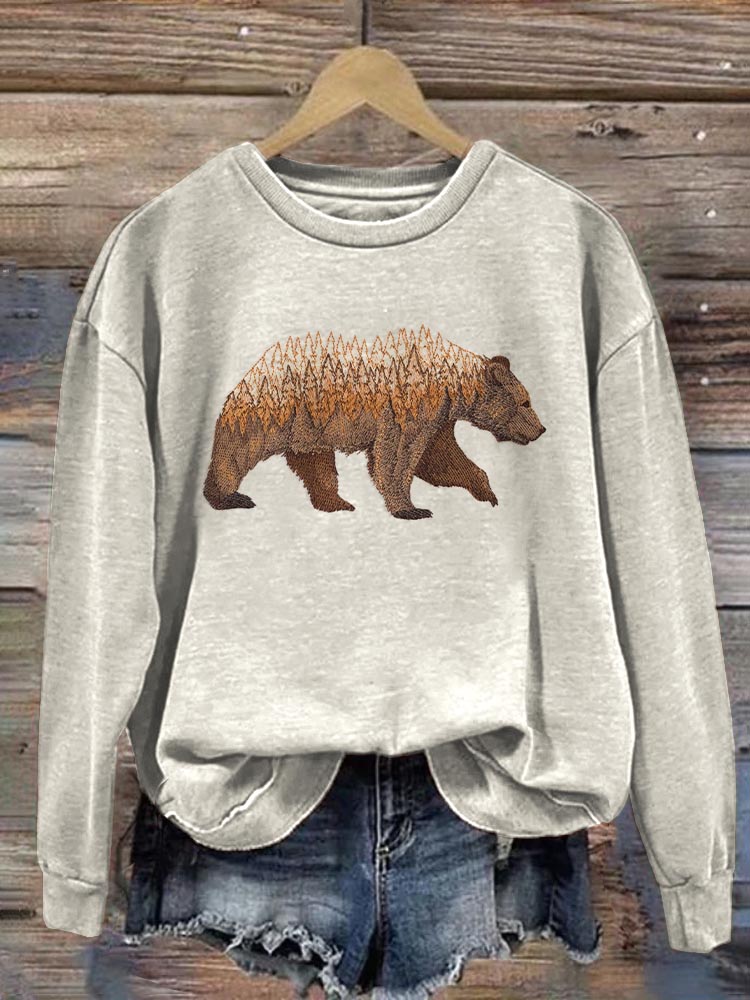 Women's Forest Bear Embroidered Sweatshirt