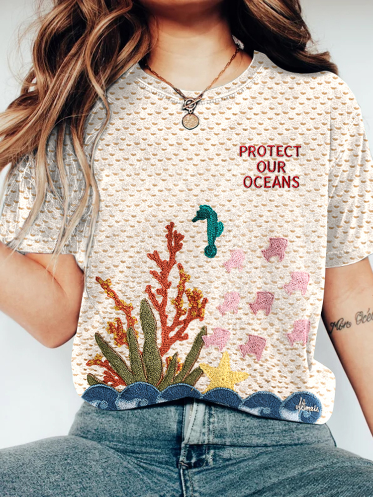 Respect The Locals Underwater World Embroidered Ladies T-shirt
