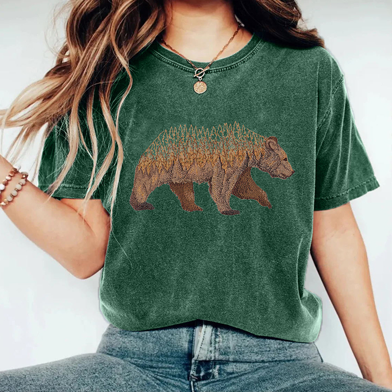 Women's Forest Bear Embroidered Washed T-shirt