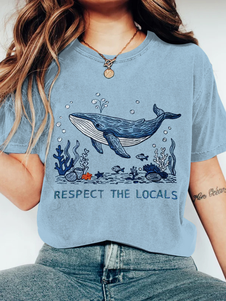 Respect The Locals Whale Embroidered Art Cozy T Shirt