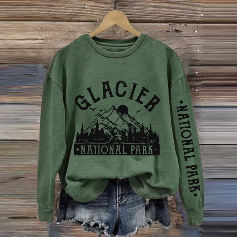 Women's Protect Our National Parks Hot Spots Print Crew Neck Long Sleeve Sweatshirt