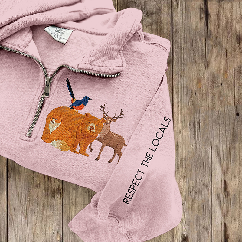 Respect The Local Wildlife Embroidered Zip Up Sweatshirt
