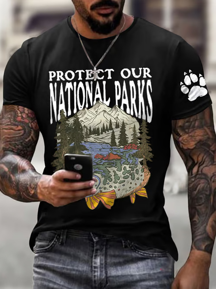 Men's Protect Our National Parks Printed Round Neck T-shirt