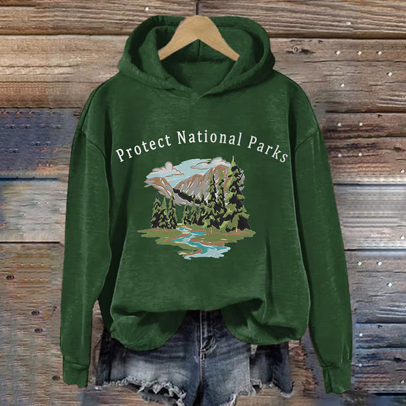 Women's Retro Protect Our National Parks Printed Hoodie
