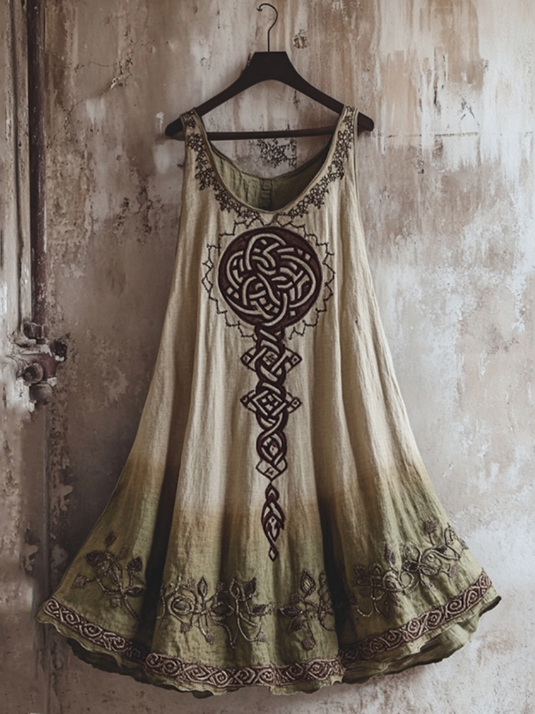 Vintage Viking Totem Gradient Linen Tank Dress