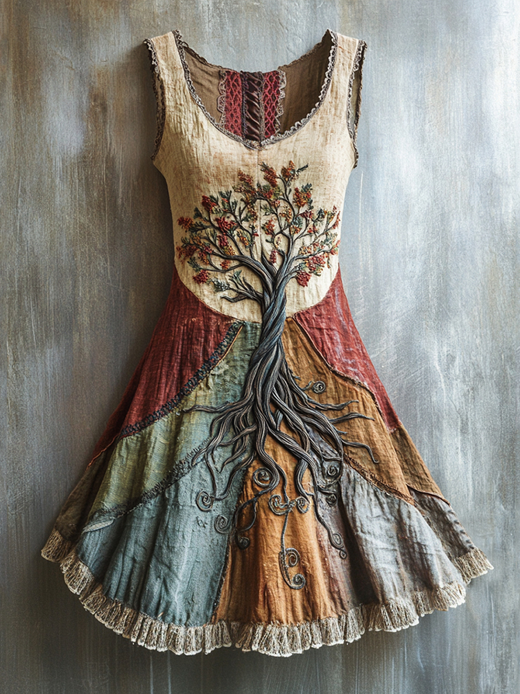 Viking Tree Of Life Lace Art Linen Tank Dress