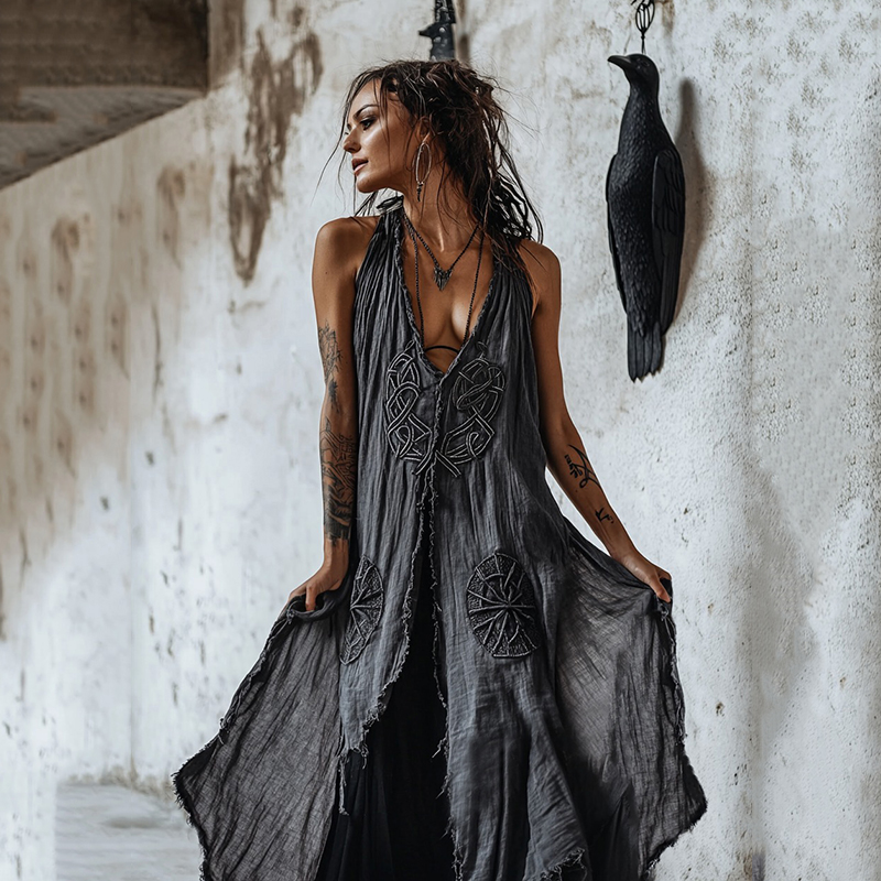 Women's Vintage Tribal Celtic Knot Art V Neck Tank Dress