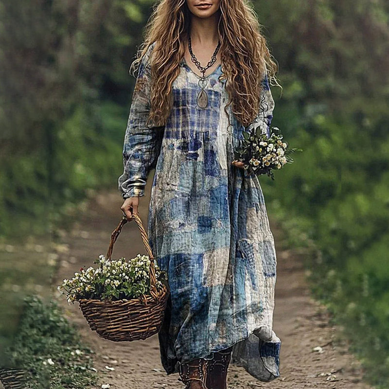 Geometric Patchwork Pattern Women's Flowy Maxi Dress