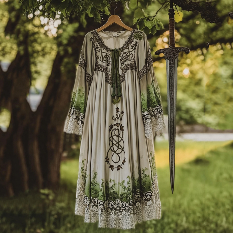 Vintage Viking Pattern Lace Art Casual Maxi Dress