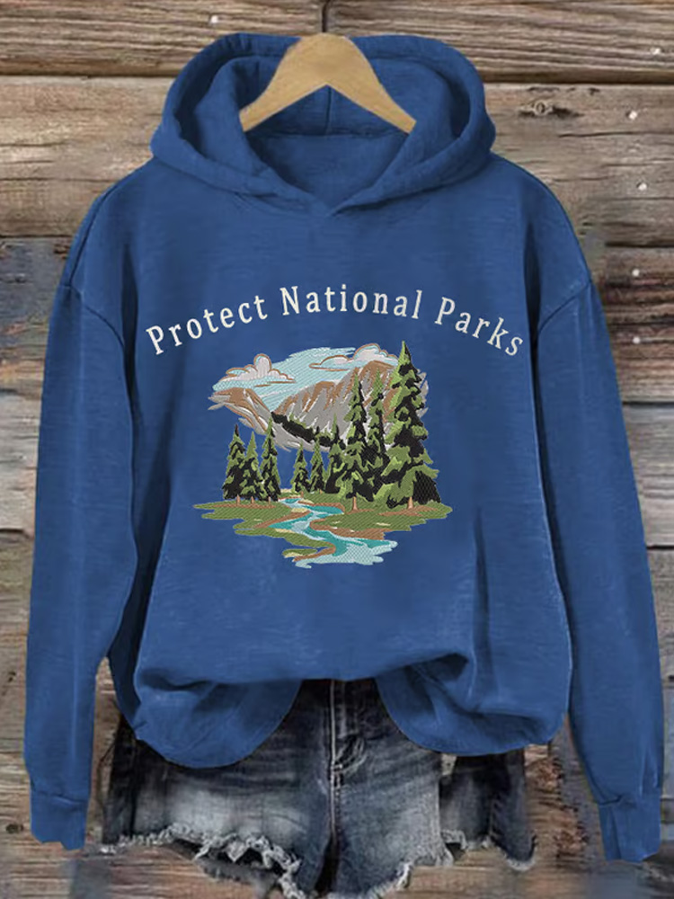 Women's Retro Protect Our National Parks Printed Hoodie