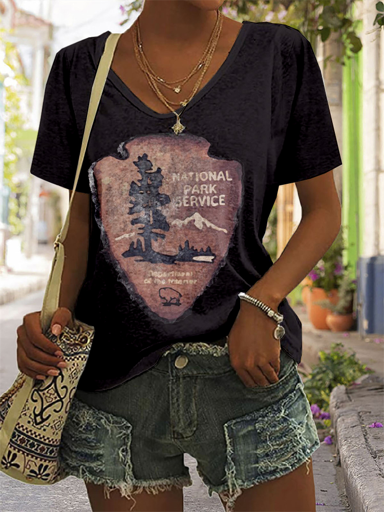 Protect Our National Parks Graphic V Neck Cozy T Shirt