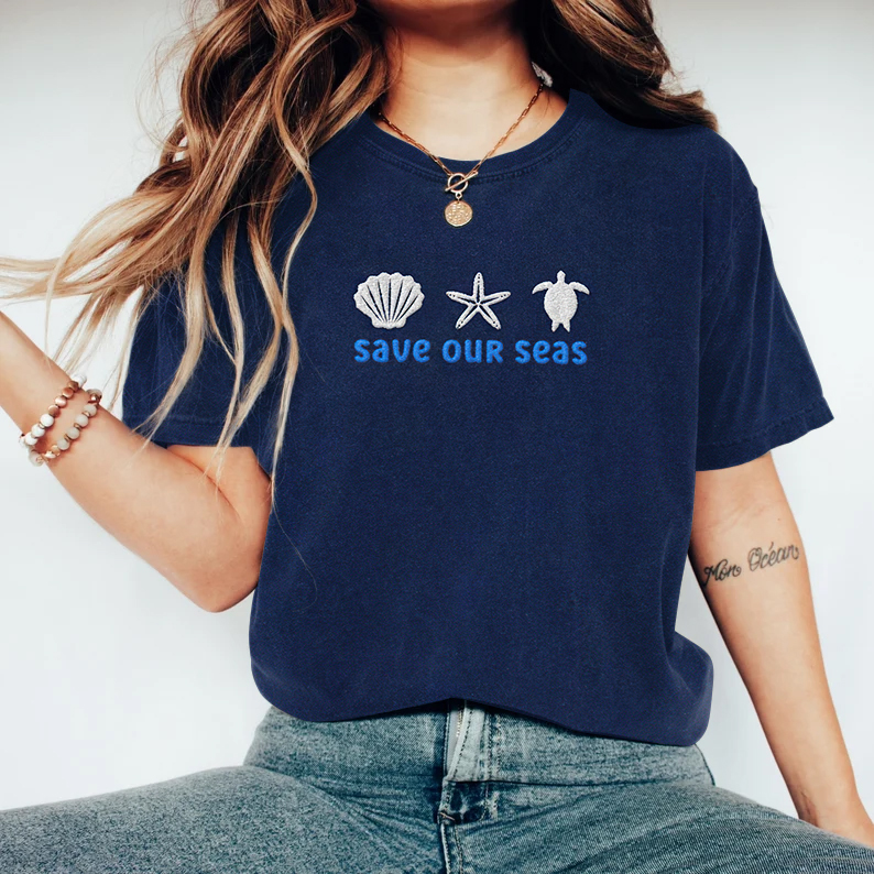 Save Our Sea Embroidered Art Cozy T Shirt
