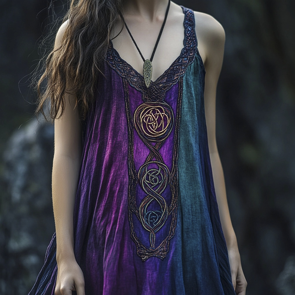 Vintage Celtic Mythology Gradient Lace Linen Tank Dress