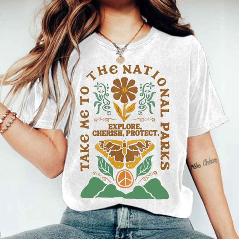 Women's Protect Our National Parks Print Round Neck T-shirt
