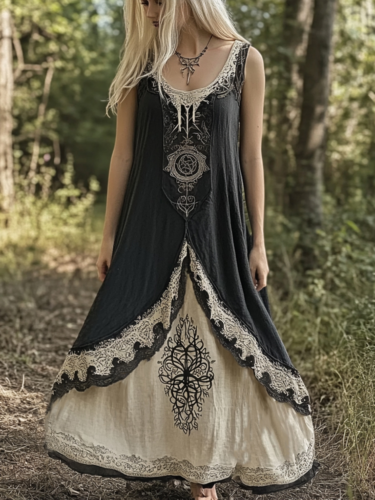 Womens Viking Tree Of Life Celtic Knot Art Linen Dress