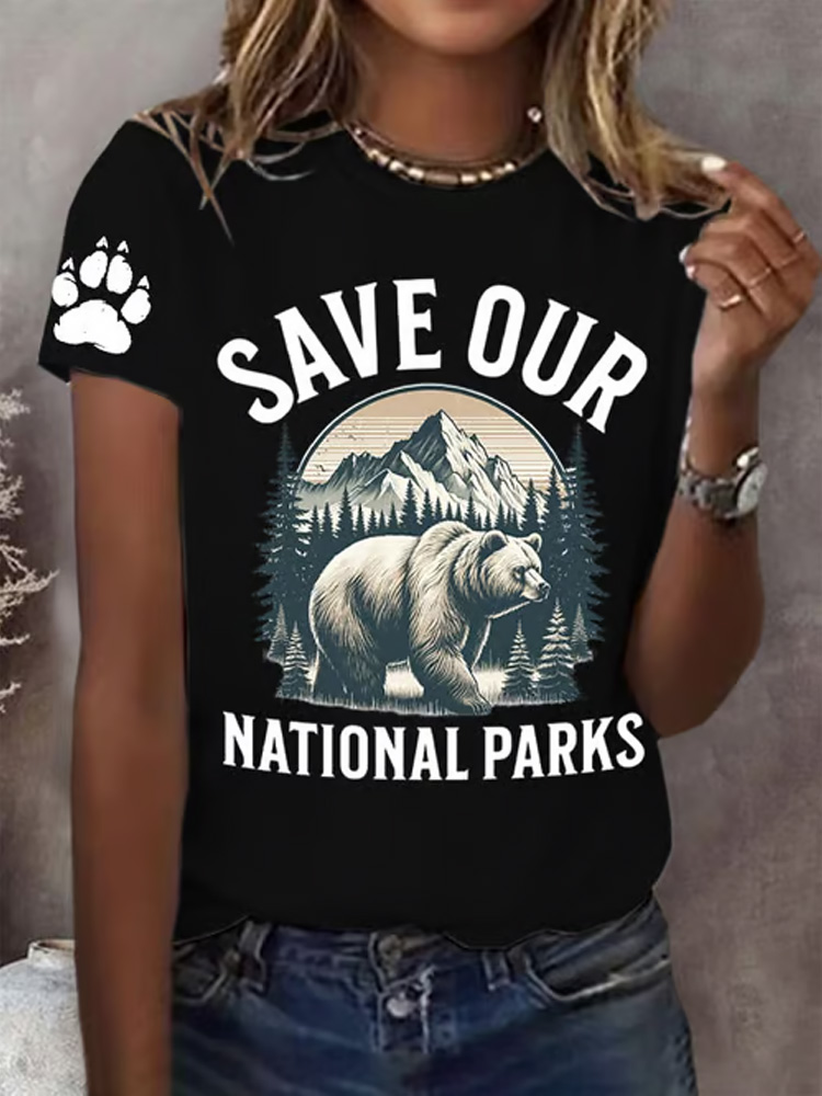 Women's Protect Our National Parks Print Round Neck T-shirt