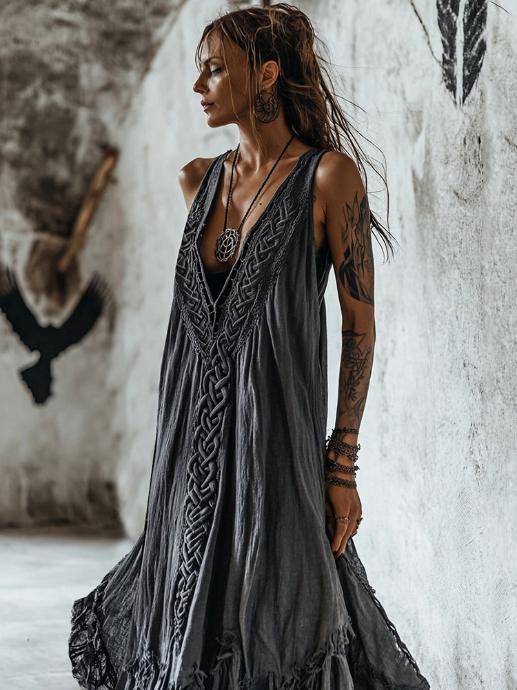 Women's Vintage Tribal Celtic Knot Art V Neck Tank Dress