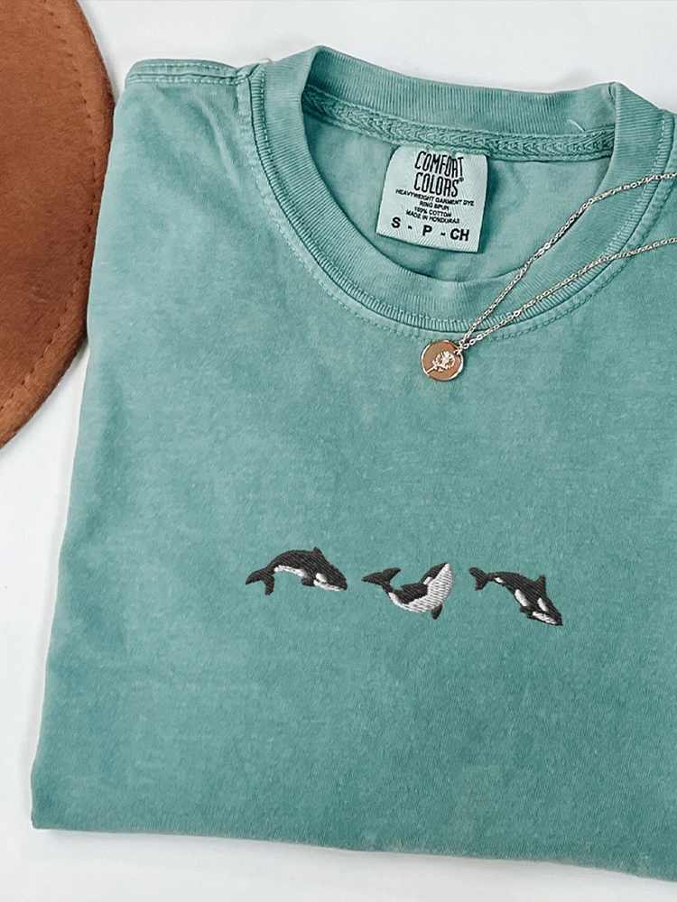 Whale Embroidered Short Sleeve T-shirt