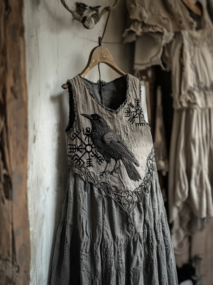 Tribal Raven Runes Embroidery Celtic Lace Art Tank Dress