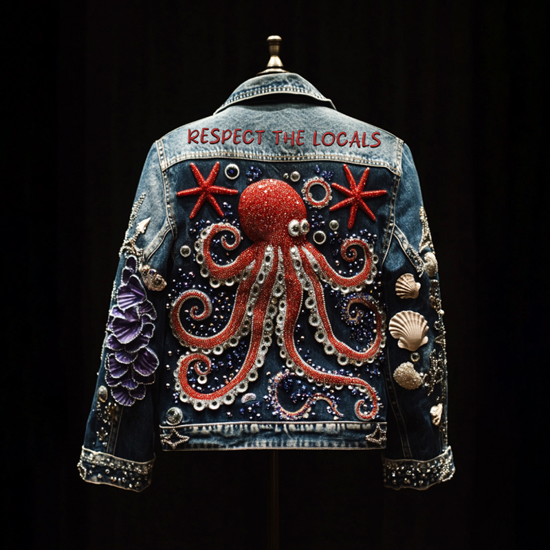 Respect The Locals Octopus Diamond Embroidered Denim Jacket