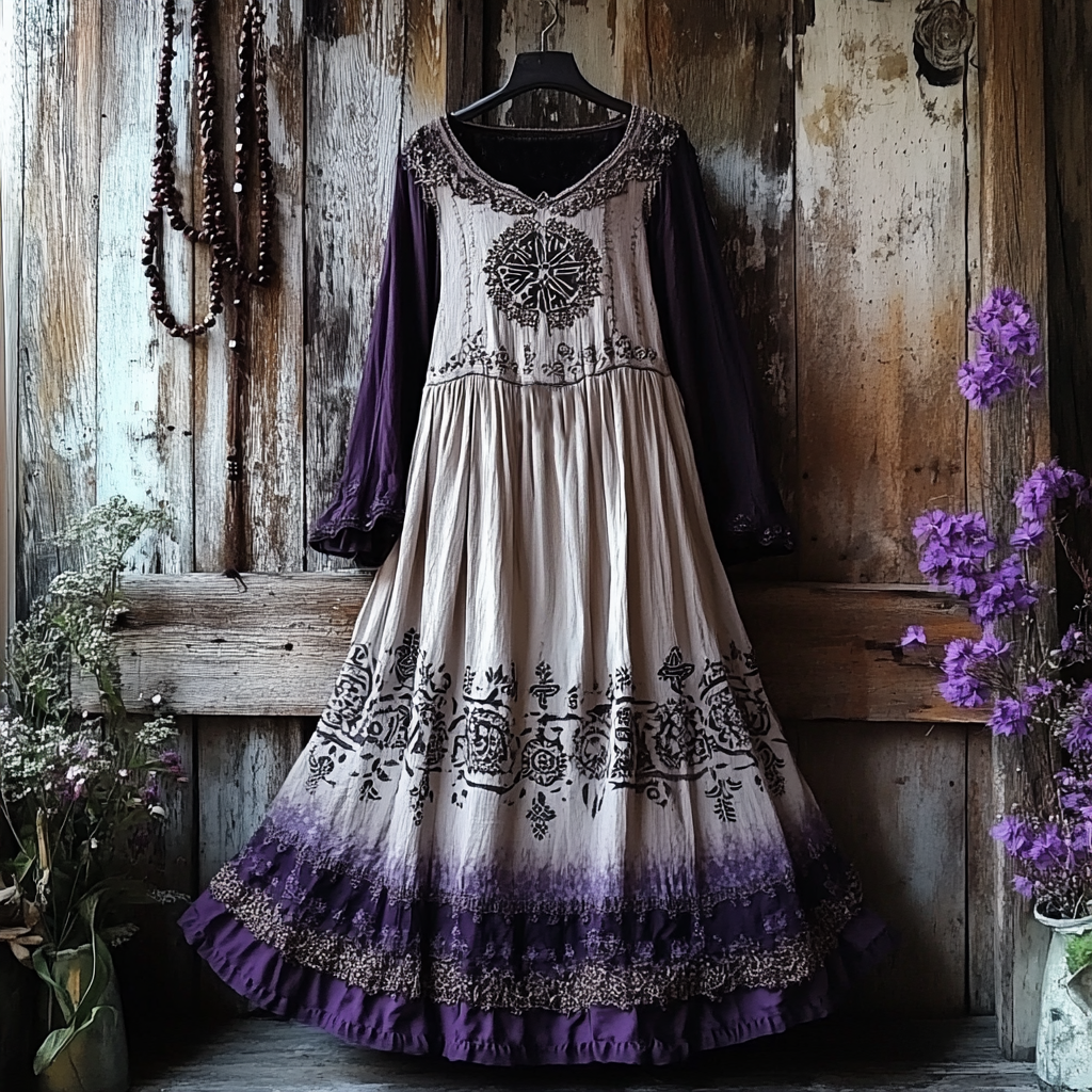 Women's Vintage Tribal Viking Tree Of Life Lace Panel Dress