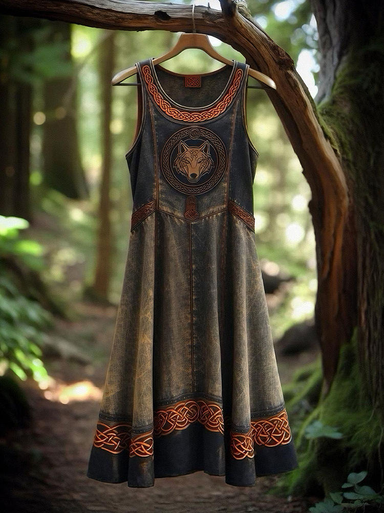 Vintage Tribal Viking Wolf Celtic Knot Tank Midi Dress