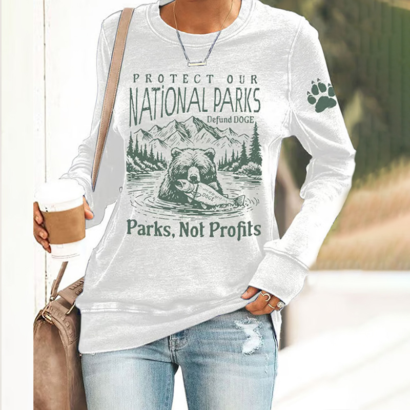 Women's Protect Our National Parks Print Round Neck Sweatshirt