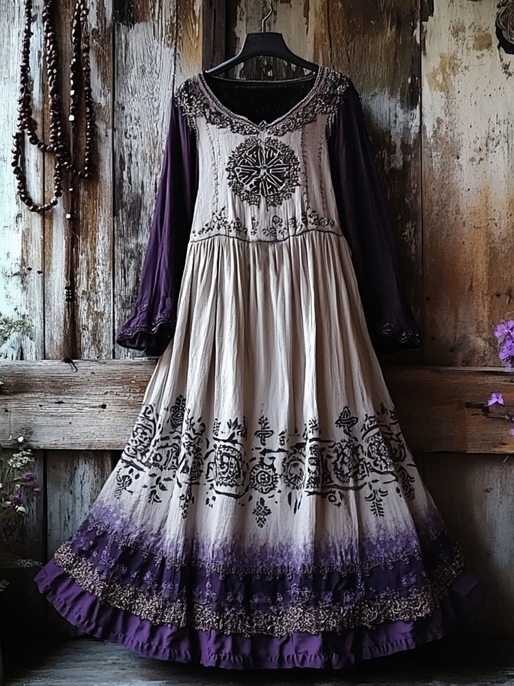 Women's Vintage Tribal Viking Tree Of Life Lace Panel Dress