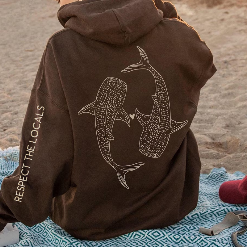 Respect The Locals Whales Print Comfy Hoodie