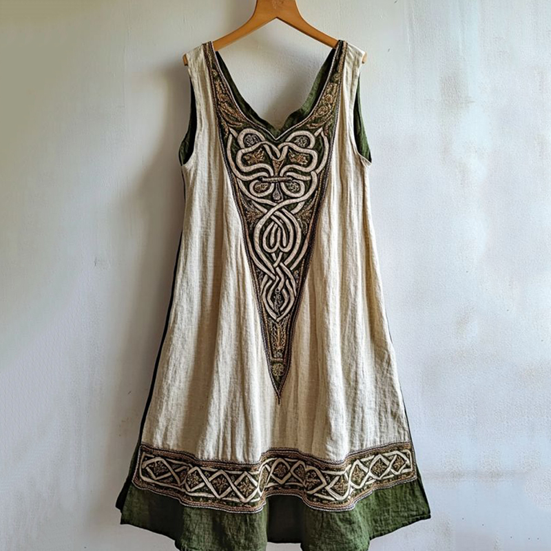 Vintage Viking Totem Linen Tank Dress