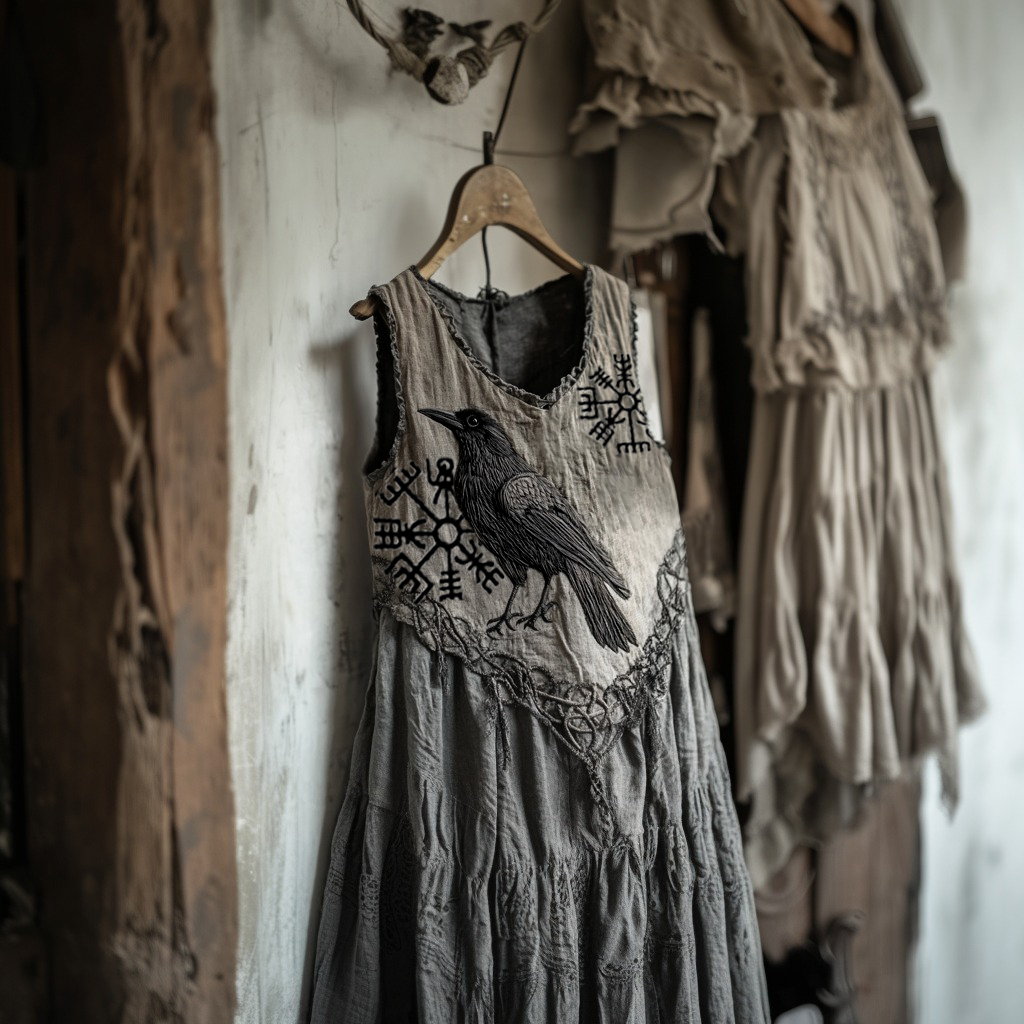 Tribal Raven Runes Embroidery Celtic Lace Art Tank Dress