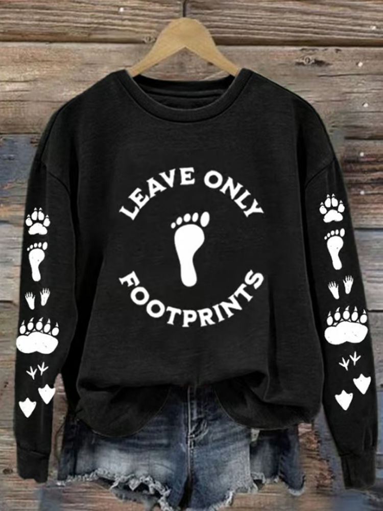 Women's Leave Only Footprints Print Casual Sweatshirt