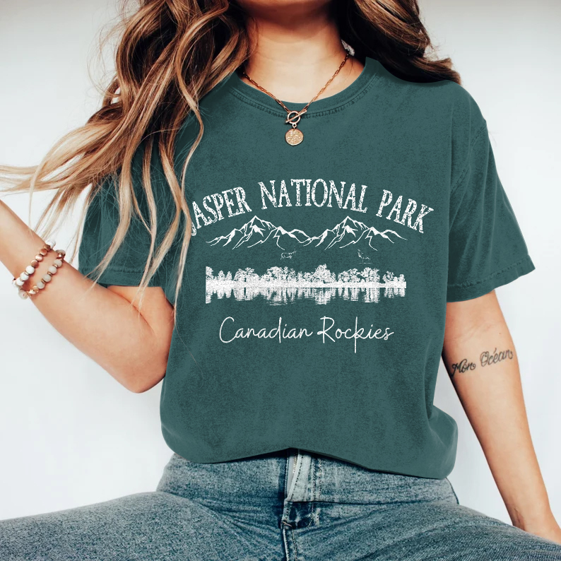 Women's Vintage Jasper National Park Canadian Rockies Crew Neck Casual T-shirt