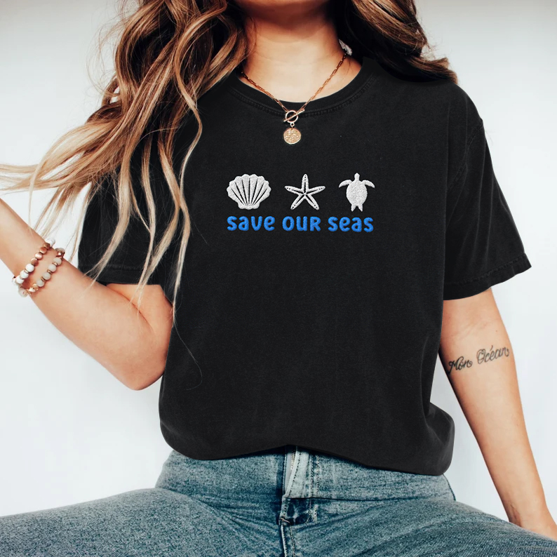 Save Our Sea Embroidered Art Cozy T Shirt