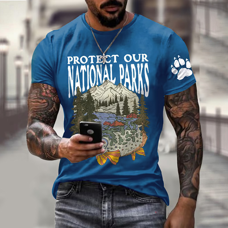 Men's Protect Our National Parks Printed Round Neck T-shirt