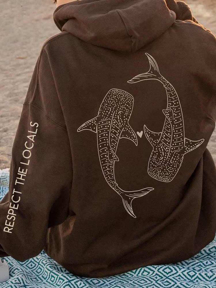 Respect The Locals Whales Print Comfy Hoodie